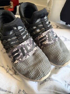 Fila Kids Olive Green Knit Sneakers with Camo Logo Strap